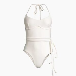 Revel Rey Cream Crepe Solana One Piece Bathing Suit, Medium